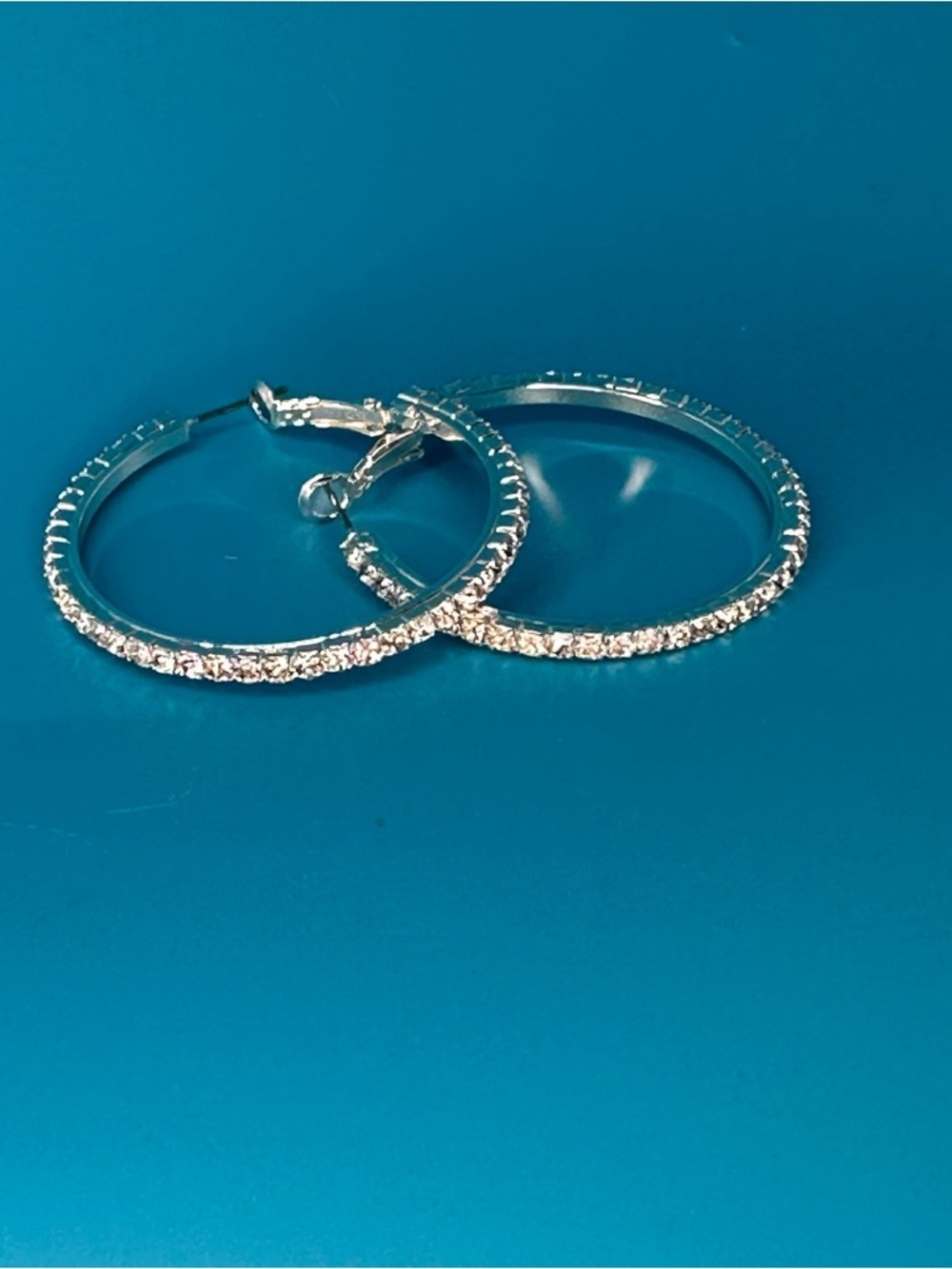 Silver Rhinestone Hoop Earrings Large Statement Sparkle Glam